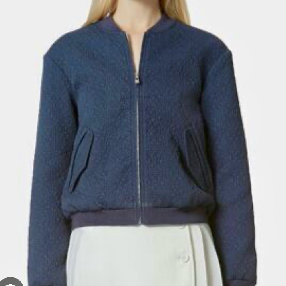 Anthropologie AVEC LES FILLES Jacket XS Blue Quilted Full Zip Bomber Style Coat